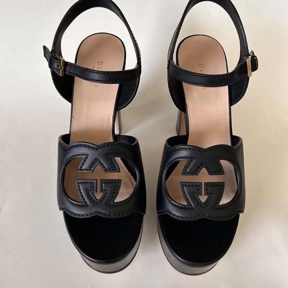 GUCCI Women's Interlocking Cutout G Black Leather Platforms Sz 9 (US) NIB 730002 - Picture 7 of 14